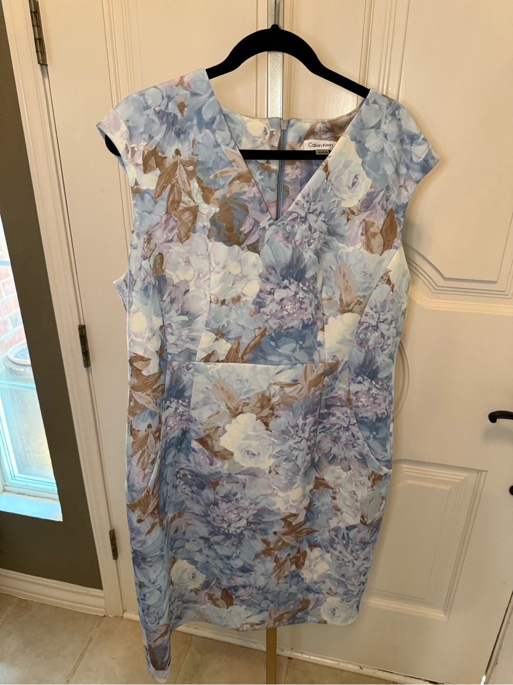 Calvin Klein Pastel Blue Floral V-Neck Midi Dress